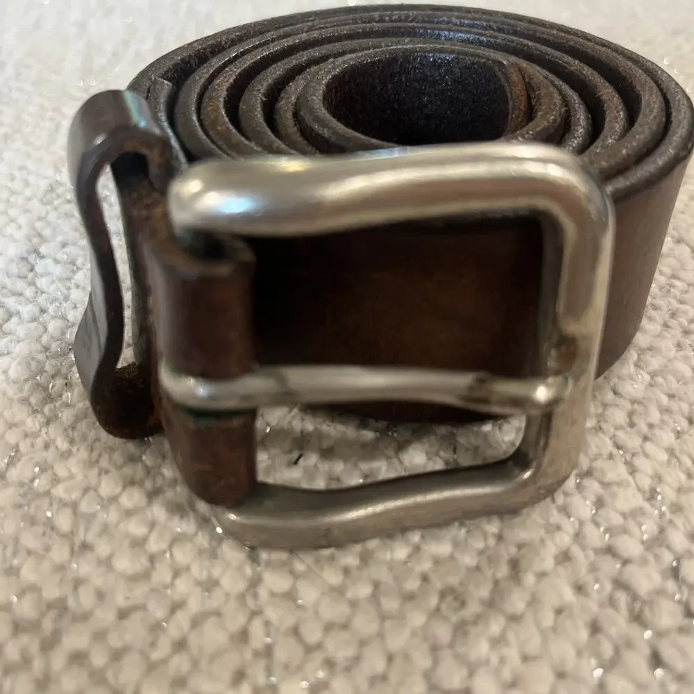 American Eagle Mens Dark Brown Genuine Leather Belt Silver Buckle 34-40